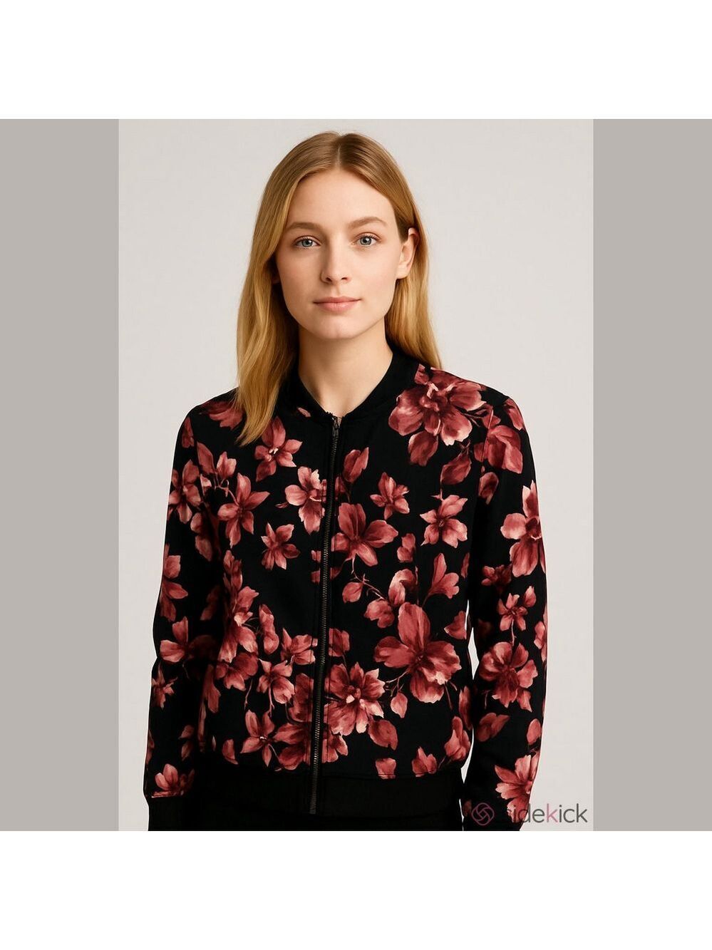 Olivia Blu Women's Black Floral zip up lightweight Jacket size petite XL